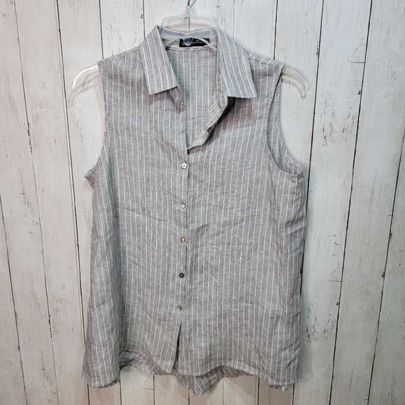 Estelle & Finn Tops - New! Estelle & Finn Women's Gray White Striped Linen Shirt Size XL Lagenlook.